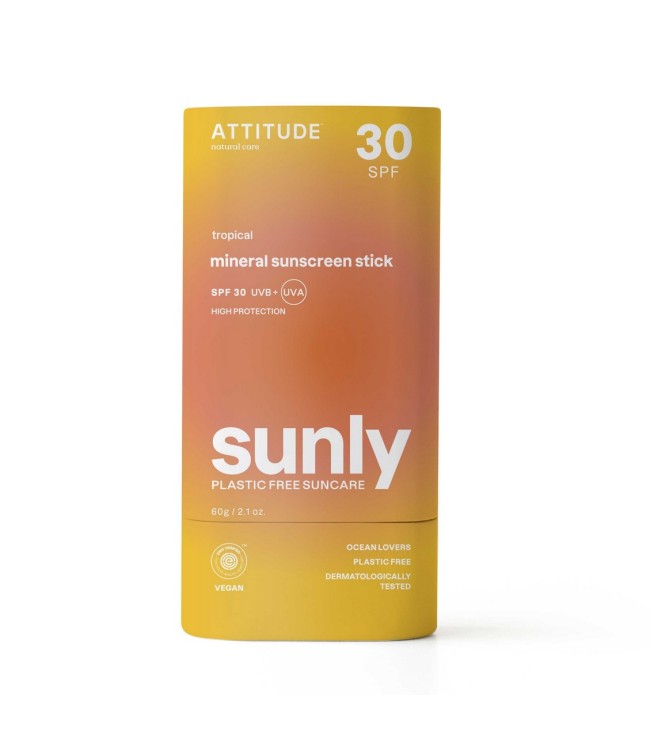 Минерален слънцезащитен стик SPF 30, тропически аромат, Sunly, ATTITUDE