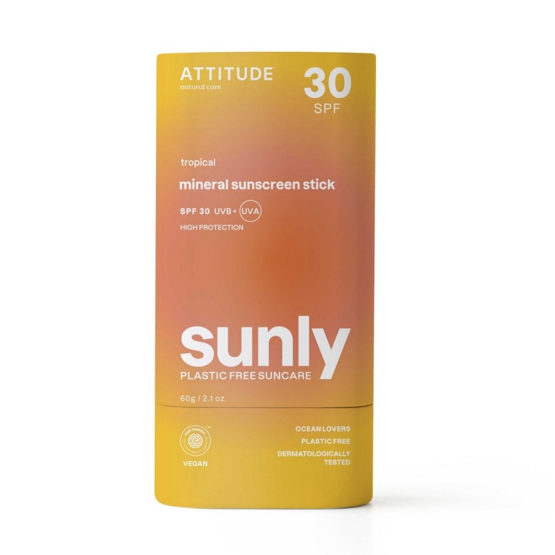 Минерален слънцезащитен стик SPF 30, тропически аромат, Sunly, ATTITUDE Минерален слънцезащитен стик SPF 30, тропически аромат, Sunly, ATTITUDE