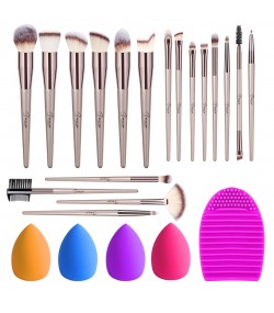 Makeup Brushes, 4 Makeup Sponges & 1 Brush Cleaner Set - Rose Gold BESTOPE