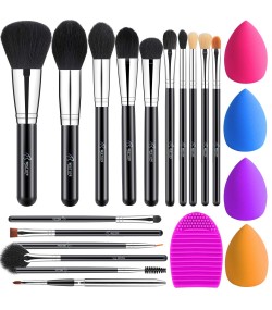 Makeup Brushes, 4 Makeup Sponges & 1 Brush Cleaner Set - Rose Gold BESTOPE