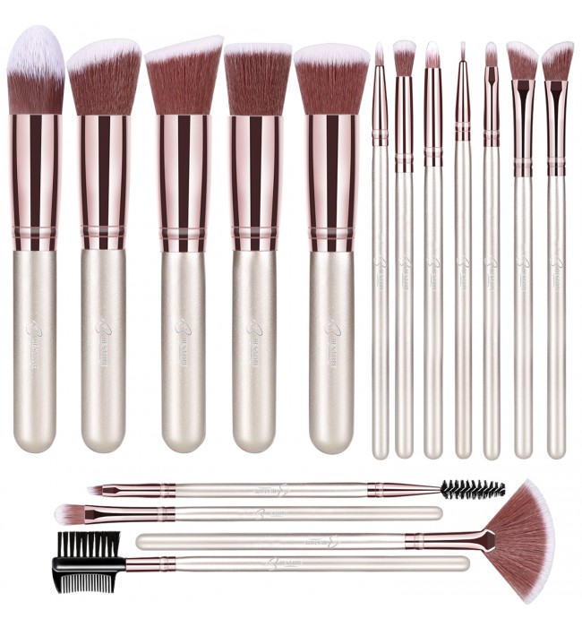 BESTOPE Makeup Brushes 16 Pcs Makeup Brush Set, Champagne Gold