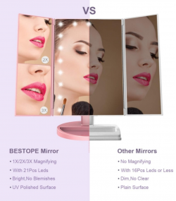 Cosmetic Makeup Mirror, LED Lights, Pink