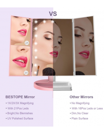 Cosmetic Makeup Mirror, LED Lights, Pink