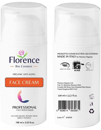 Organic Anti Aging face cream with Hyaluronic Acid Florence Organics 100 ml.