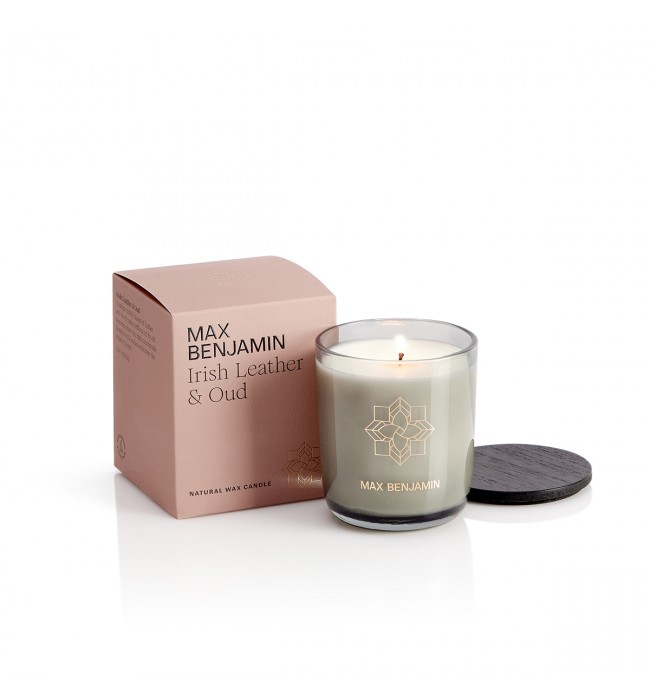 Irish leather and oud Luxury Natural Candle Max Benjamin