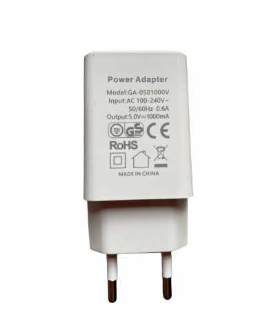 Power Adapter USB, 100-240V / 1000mA