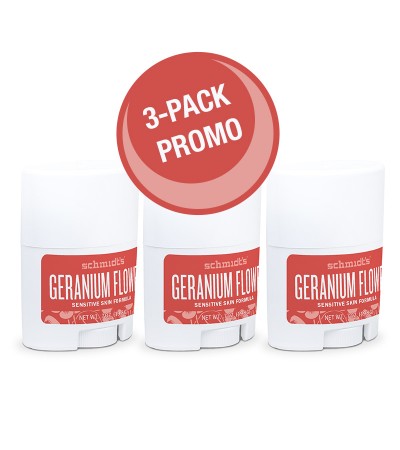 3 PACK Schmidt's Naturals Deodorant Geranium Flower, Sensitive Skin, Travel Size