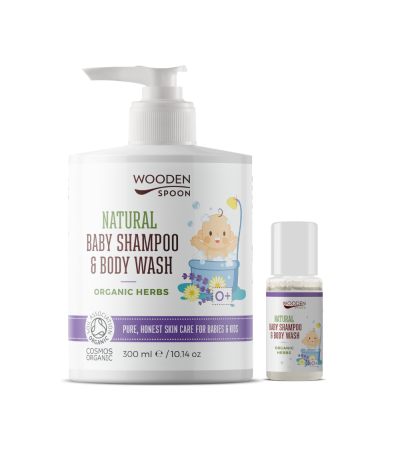 Natural Baby Shampoo and Body Wash Lavender and Herbs  WOODEN SPOPON 300 ml.