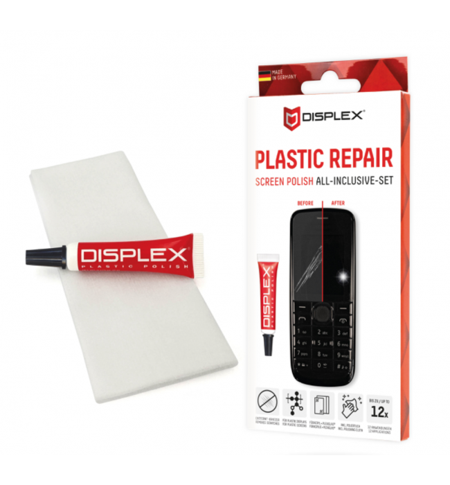 DISPLEX Scratch Repair Paste, Plastic Display Polish for Phones Tablets and Consoles, Removes Scratches and Restores Clarity, Easy Hand Polishing, Plastic Repair Screen Polish All-Inclusive Set