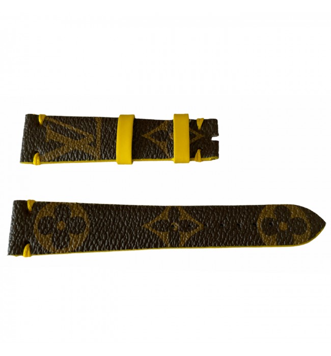 Louis Vuitton Monogram Leather Strap for Watches Brown & Yellow 18 mm