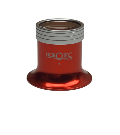 Horotec MSA 00.031-3 eyeglass loupe in aluminium anodised red with screwed ring x3.5