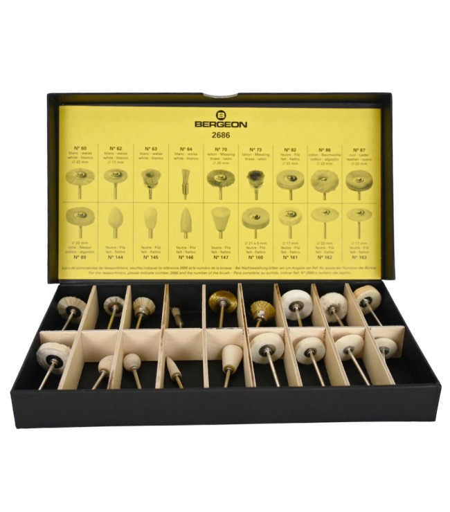 Bergeon 2686 assortment of 18 small brushes for polishing