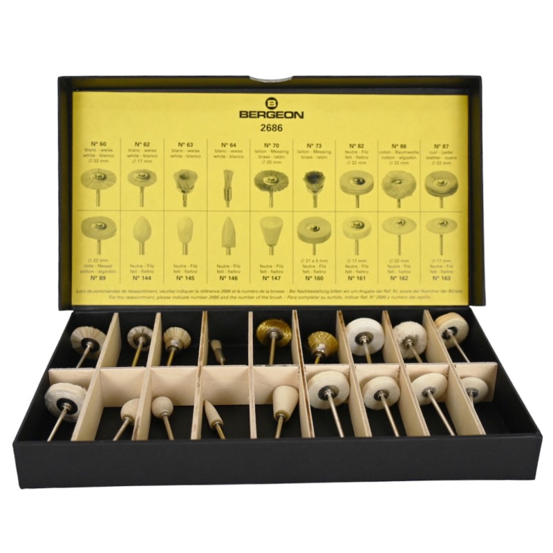 Bergeon 2686 assortment of 18 small brushes for polishing Bergeon 2686 assortment of 18 small brushes for polishing
