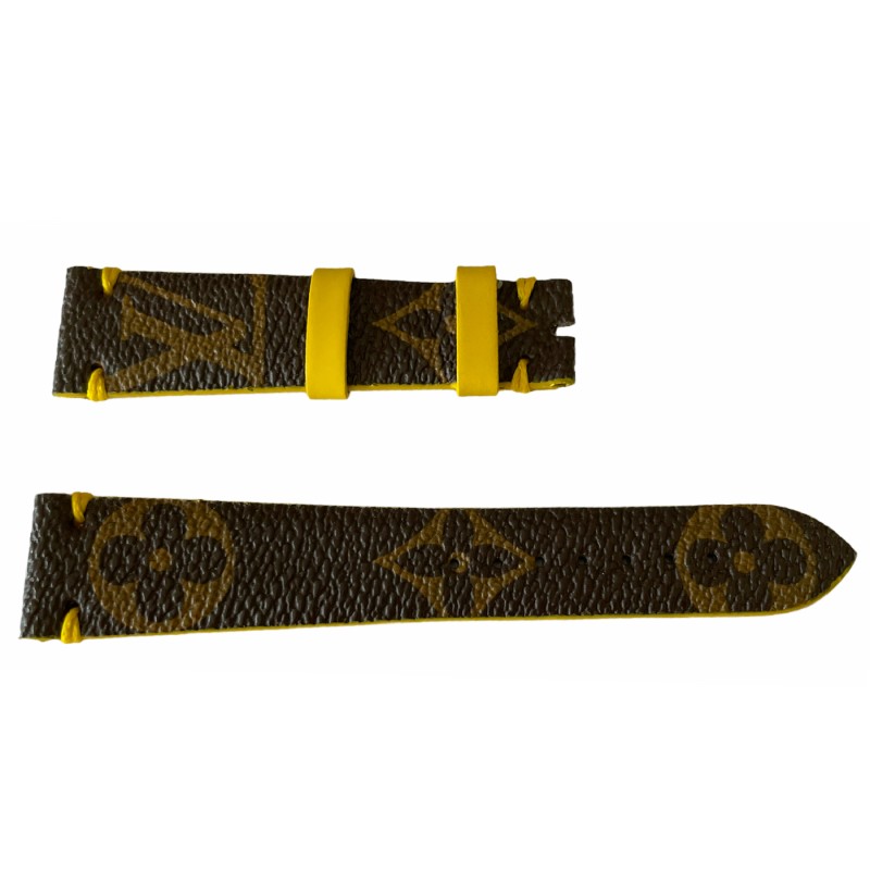 Кожена каишка за часовник Louis Vuitton с монограм в кафяво и жълто 18 мм Кожена каишка за часовник Louis Vuitton с монограм в кафяво и жълто 18 мм