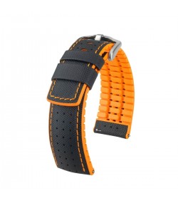 Hirsch Robby L black and orange calf leather watch strap 20 mm 0917694050-4-20