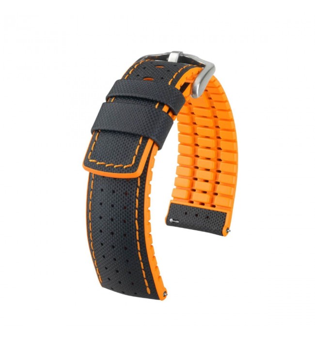 Hirsch Robby L black and orange calf leather watch strap 20 mm 0917694050-4-20