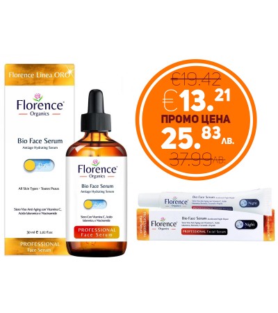 2 PACK Organic Day and Night Vitamin C & Hyaluronic Acid Serum for Face, Neck and Eye contour 30 ml. Florence Organics