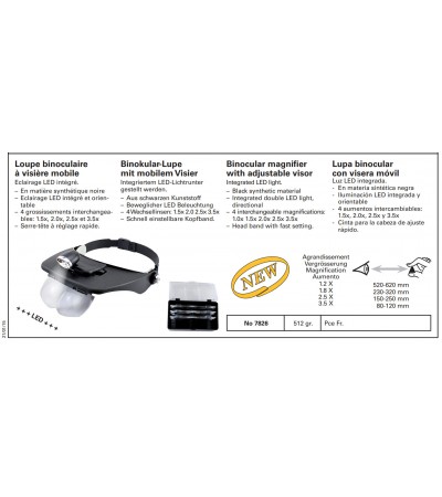 Bergeon 7826 binocular magnifier with adjustable visor 1.0x 1.5x 2.0x 2.5x 3.5x
