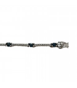 14k White Gold Tennis Bracelet with Diamonds and Blue Stones