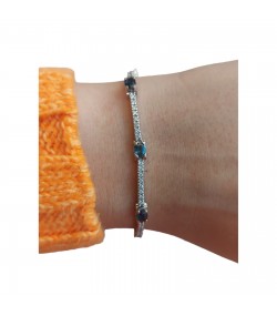 14k White Gold Tennis Bracelet with Diamonds and Blue Stones