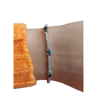 14k White Gold Tennis Bracelet with Diamonds and Blue Stones