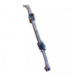 14k White Gold Tennis Bracelet with Diamonds and Blue Stones