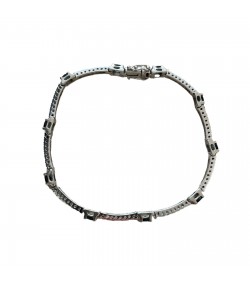 14k White Gold Tennis Bracelet with Diamonds and Blue Stones