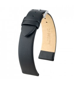 Hirsch Toronto L black calf leather watch strap 20 mm, Black Color Strap, Silver Buckle, Size 20mm L,  Ref.  03702050-2-20