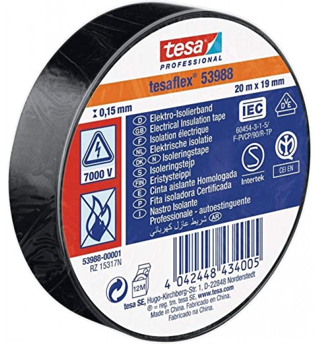Tesa 53988-00001-00 insulating tape tesa® 53988 black (L x B) 20m x 19mm 1 Rolle(n)