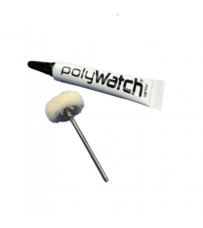 PolyWatch plastic watch crystal scratch remover polish with Scotch Brite miniature small polishing brushes fine 2.35mm