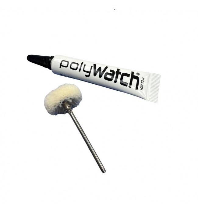 PolyWatch plastic watch crystal scratch remover polish with Scotch Brite miniature small polishing brushes fine 2.35mm