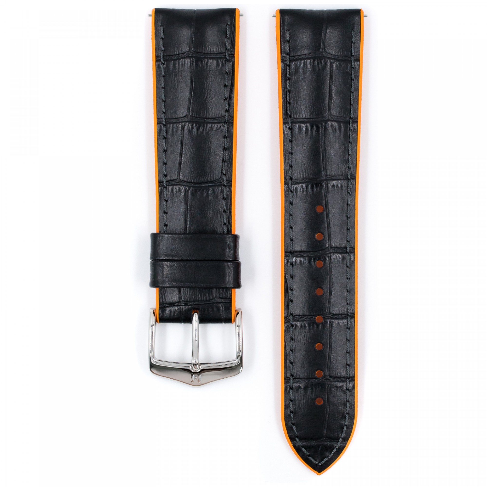 Hirsch watch leather strap Andy L orange 20mm alligator embossing
