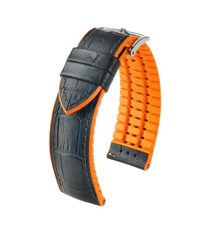 Hirsch watch leather strap Andy L orange 20mm alligator embossing 0927628050-2-20