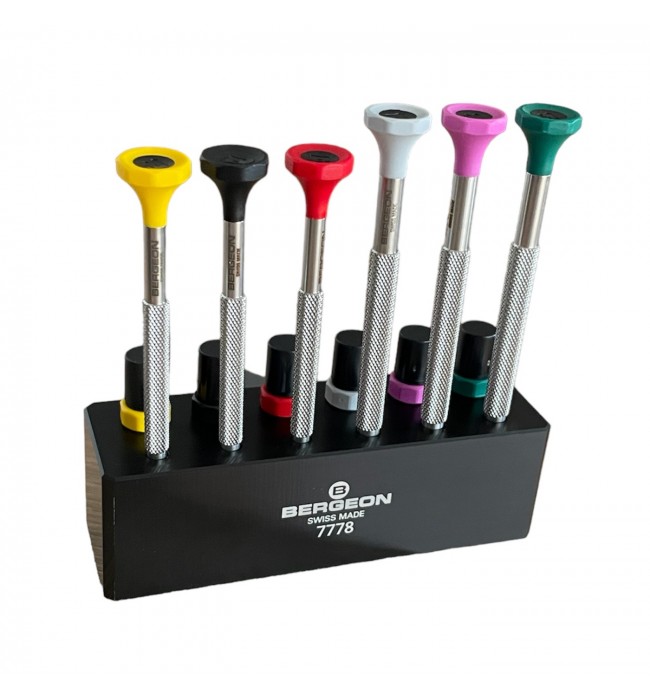 Bergeon 7778 stand with 6 screwdrivers with spare blades