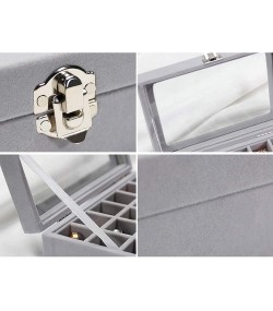 Gugita Grey Velvet Jewellery Box Organiser with Glass Lid