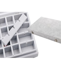 Gugita Grey Velvet Jewellery Box Organiser with Glass Lid
