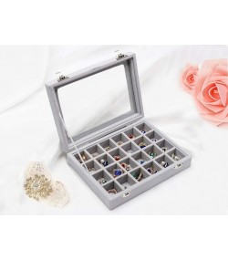 Gugita Grey Velvet Jewellery Box Organiser with Glass Lid
