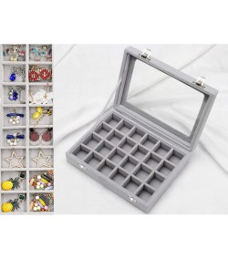 Gugita Grey Velvet Jewellery Box Organiser with Glass Lid