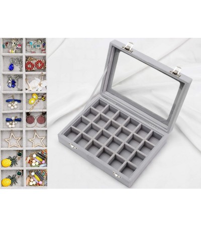 Gugita Grey Velvet Jewellery Box Organiser with Glass Lid
