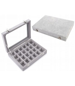 Gugita Grey Velvet Jewellery Box Organiser with Glass Lid