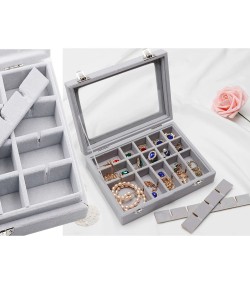 Gugita Grey Velvet Jewellery Box Organiser with Glass Lid