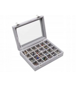 Gugita Grey Velvet Jewellery Box Organiser with Glass Lid