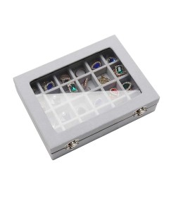 Gugita Grey Velvet Jewellery Box Organiser with Glass Lid