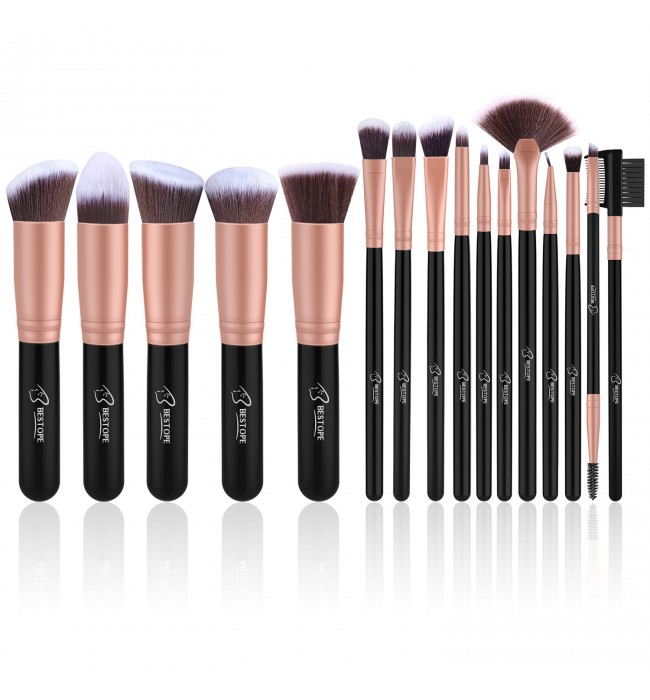 BESTOPE Makeup Brushes 16 Pcs Makeup Brush Set Premium Synthetic Foundation