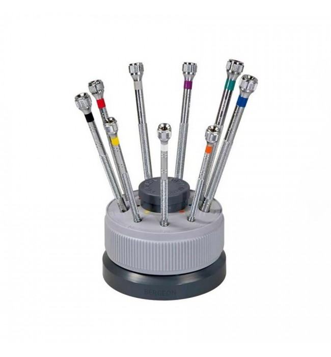 Bergeon 5970 set of 9 screwdrivers on a rotating stand Ø 0,5 - 2,5 mm