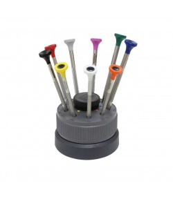 Bergeon 30081-S09 watchmakers screwdriver set on rotating stand stainless steel