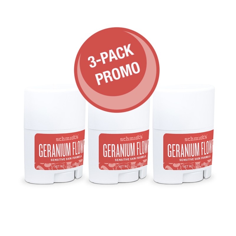 3 PACK Schmidt's Naturals Deodorant Stick Geranium Flower, Sensitive Skin, Travel Size 3 PACK Schmidt's Naturals Deodorant Stick Geranium Flower, Sensitive Skin, Travel Size