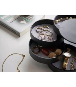 Gugita Round Black Jewellery Box Organiser with Pull-Out Compartments