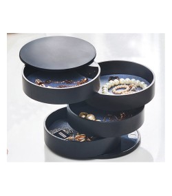 Gugita Round Black Jewellery Box Organiser with Pull-Out Compartments