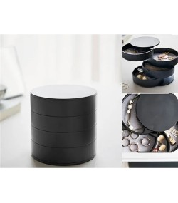 Gugita Round Black Jewellery Box Organiser with Pull-Out Compartments